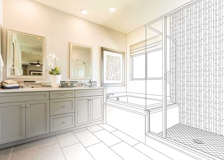 A blueprint design shows the potential of a bathroom in a Pasadena, CA home.